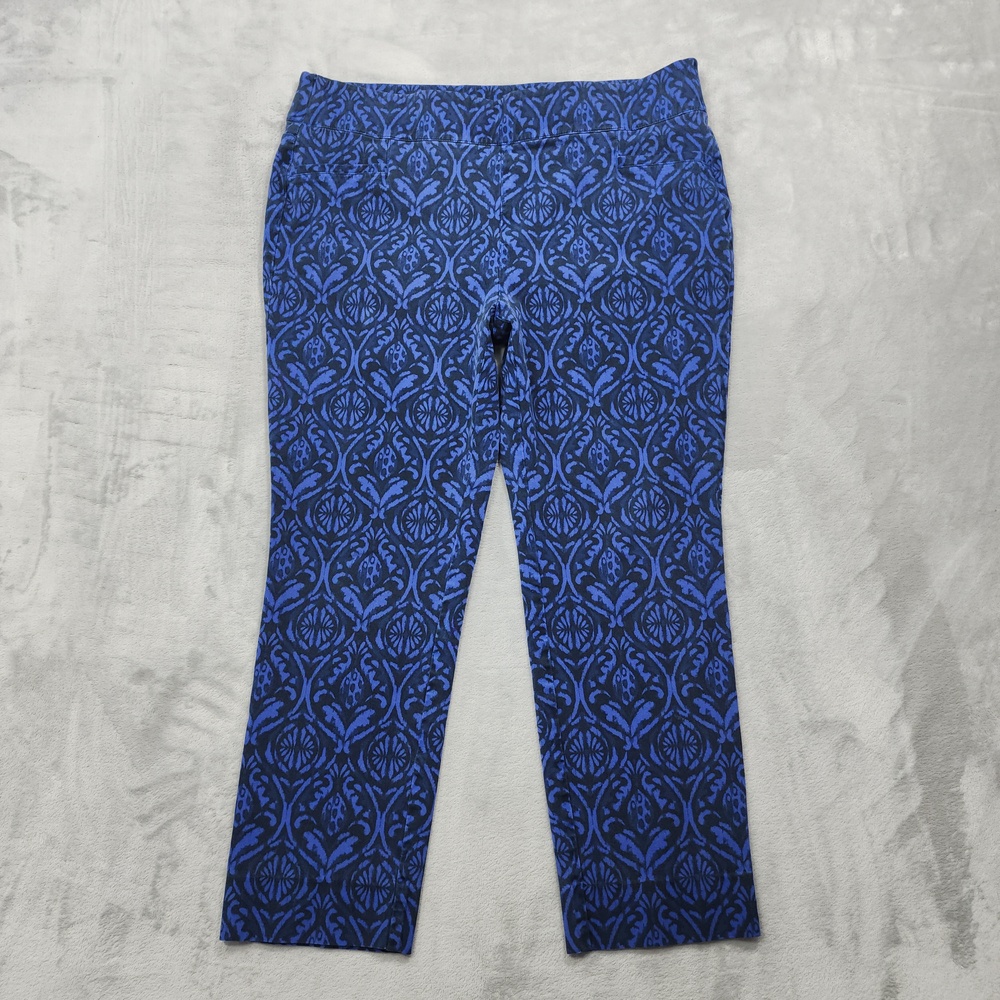 Soft Surroundings Pants Womens 1X Blue Damask Print Pull On High Rise Stretch